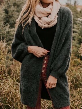ROOLEE Charcoal Gray Fuzzy Open Front Cardigan Sweater